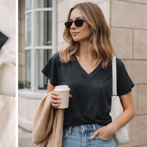 Madewell Do Well Hemp Blend V Neck Tee Large Black Boxy Relaxed Minimalist